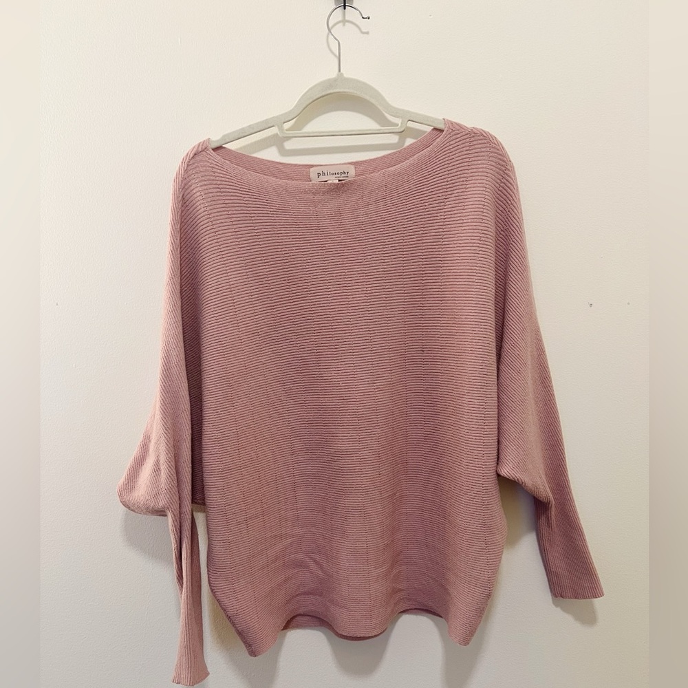 Philosophy Pink Sweater Boxy Top with Fitted Sleeves and Waist